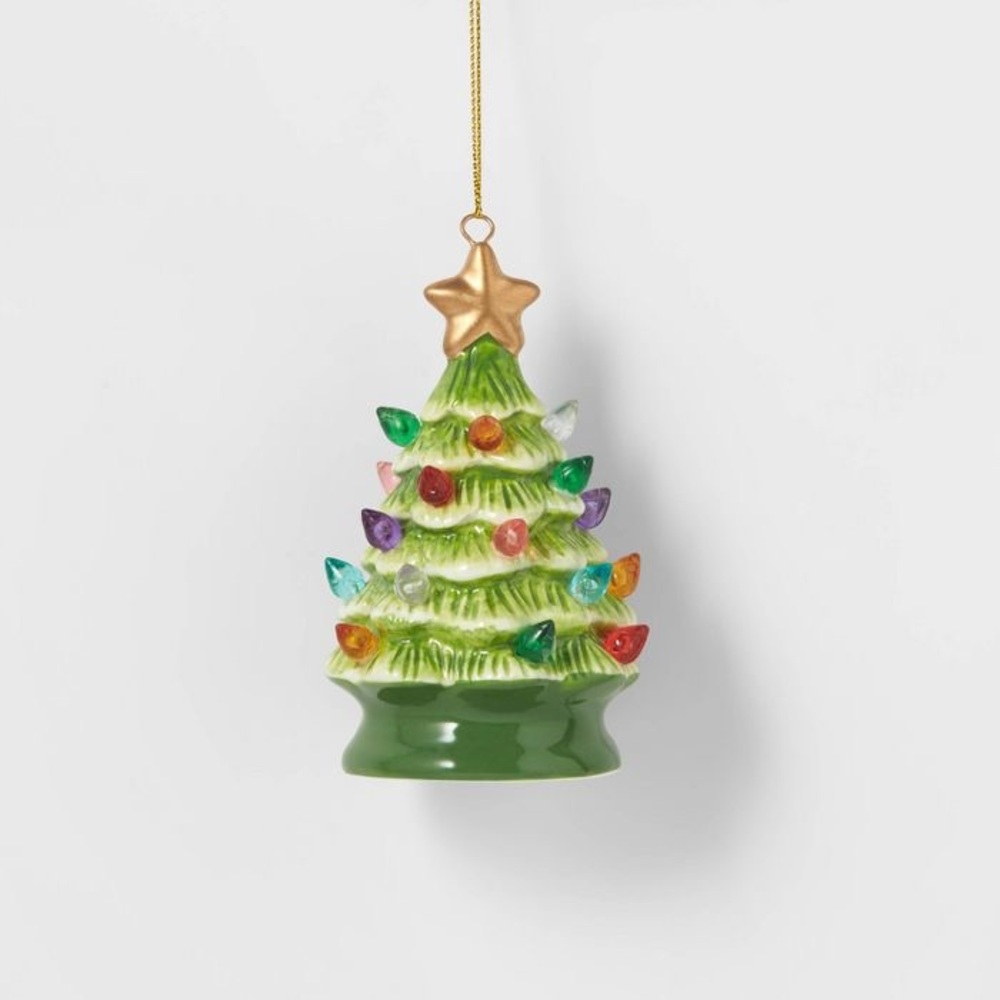 Light up Ceramic Green Retro Christmas Tree Ornament nwt
